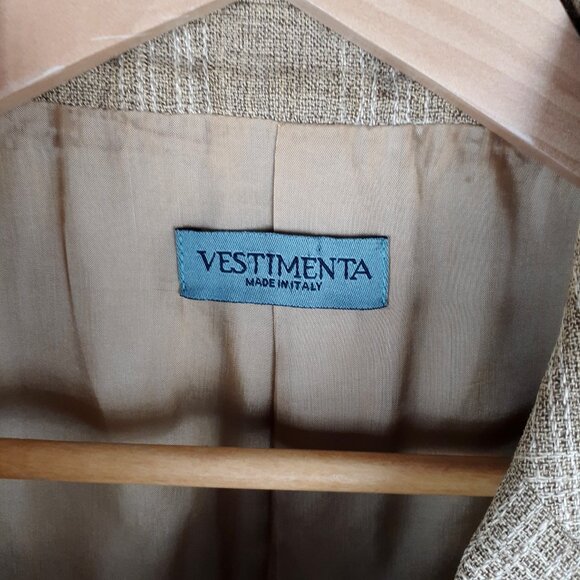 Made in Italy Linen Wool Blend Blazer, Size M. Brown Tan Mocha Plaid Vintage - Picture 12 of 14